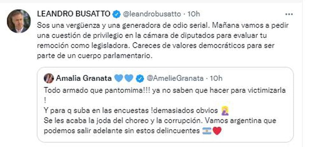 Leandro Busatto va a pedir la remoción de Amalia Granata de la Cámara de Diputados de Santa Fe.