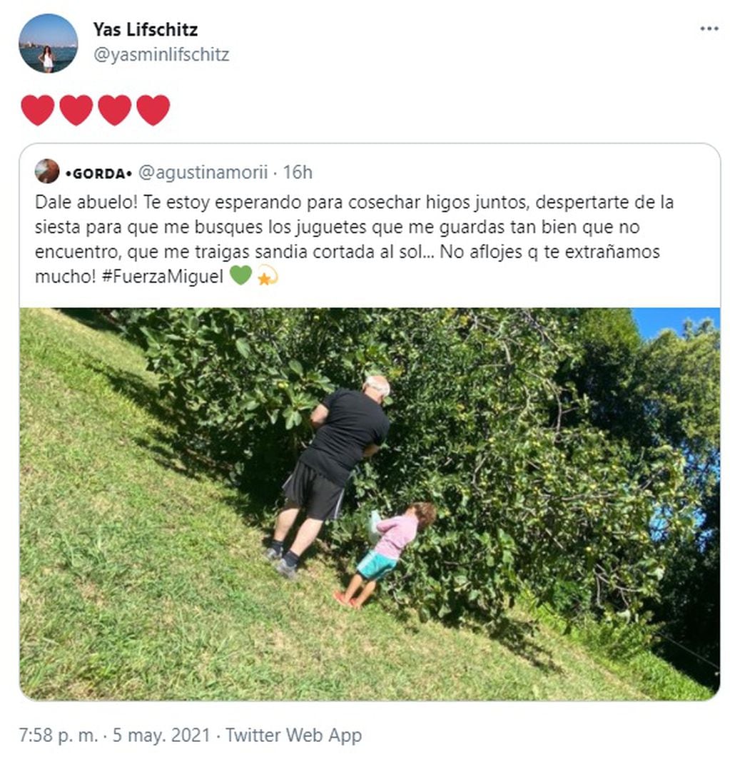 La hija del exgobernador de Santa Fe, Miguel Lifschitz, compartió una foto del dirigente socialista junto a su nieta. (@yasminlifschitz)