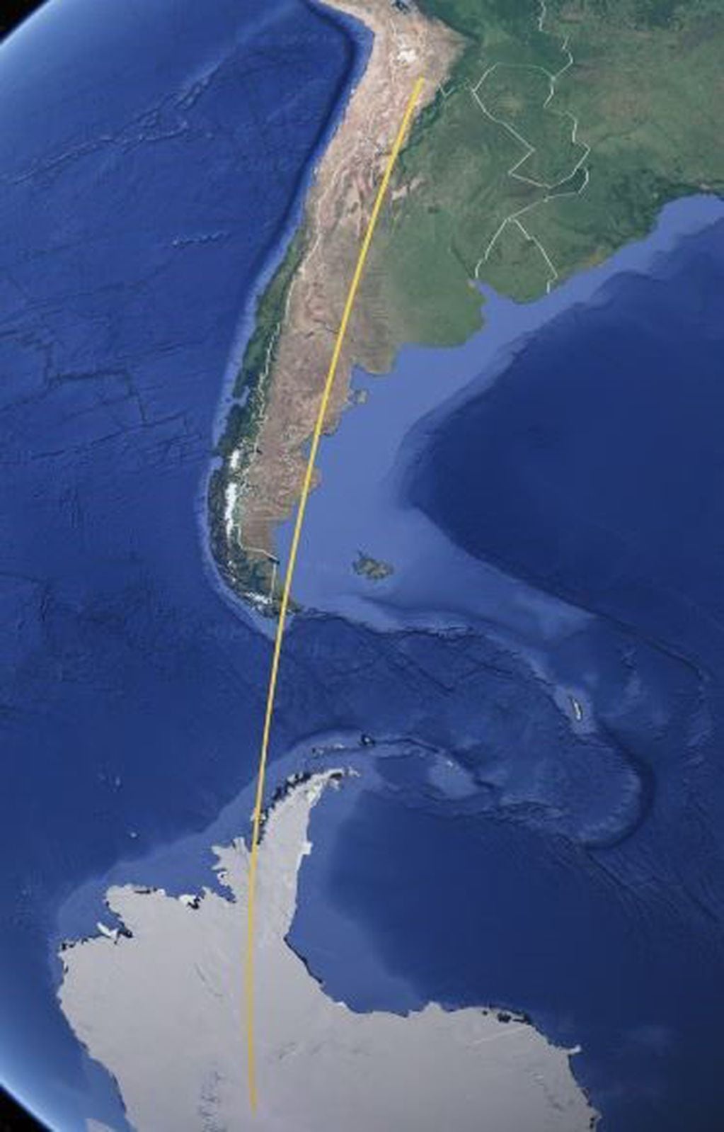 Trazado vertical norte sur territorio argentino.