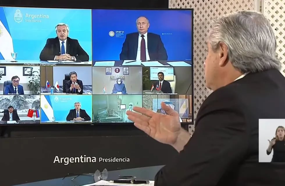 Alberto Fernández compartió una videoconferencia con su par ruso, Vladimir Putin. Foto: Gentileza