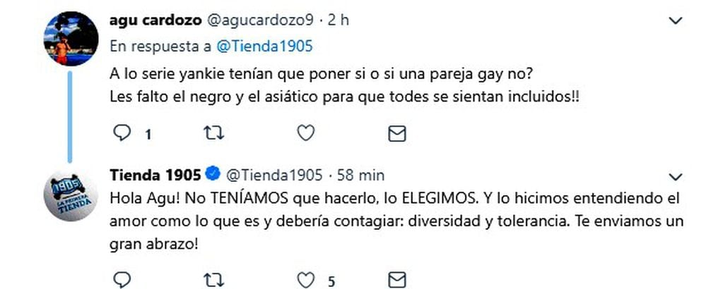 El posteo de la tienda de Belgrano con el video de una pareja de chicas en el medio y que motivó un comentario homofóbico.