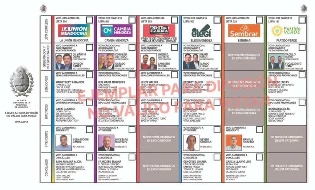 Rivadavia: Boletas por departamentos y sus candidatos para las Elecciones en Mendoza 2023