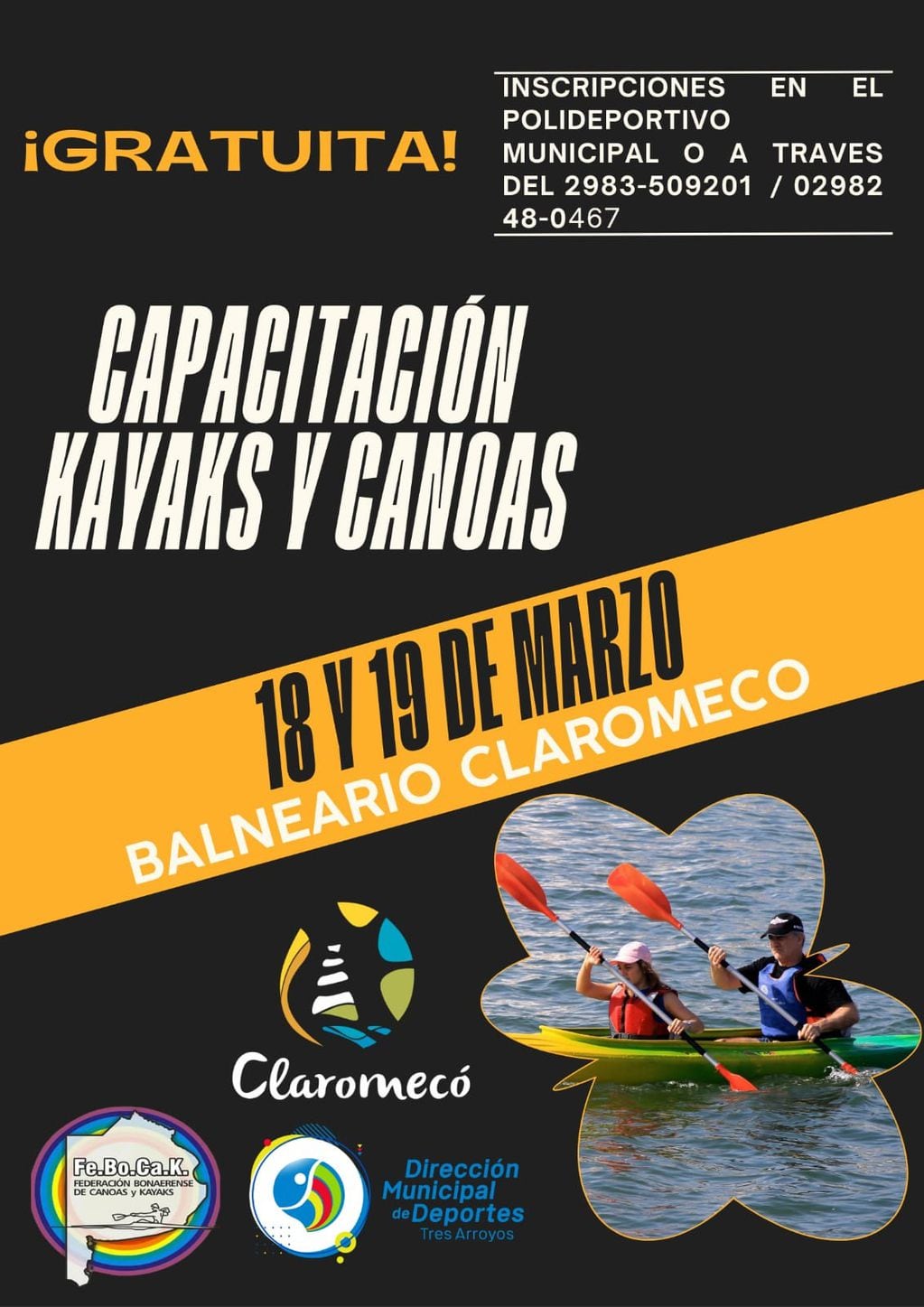La Dirección de Deportes de Tres Arroyos realizará una capacitación sobre Canoas y Kayaks