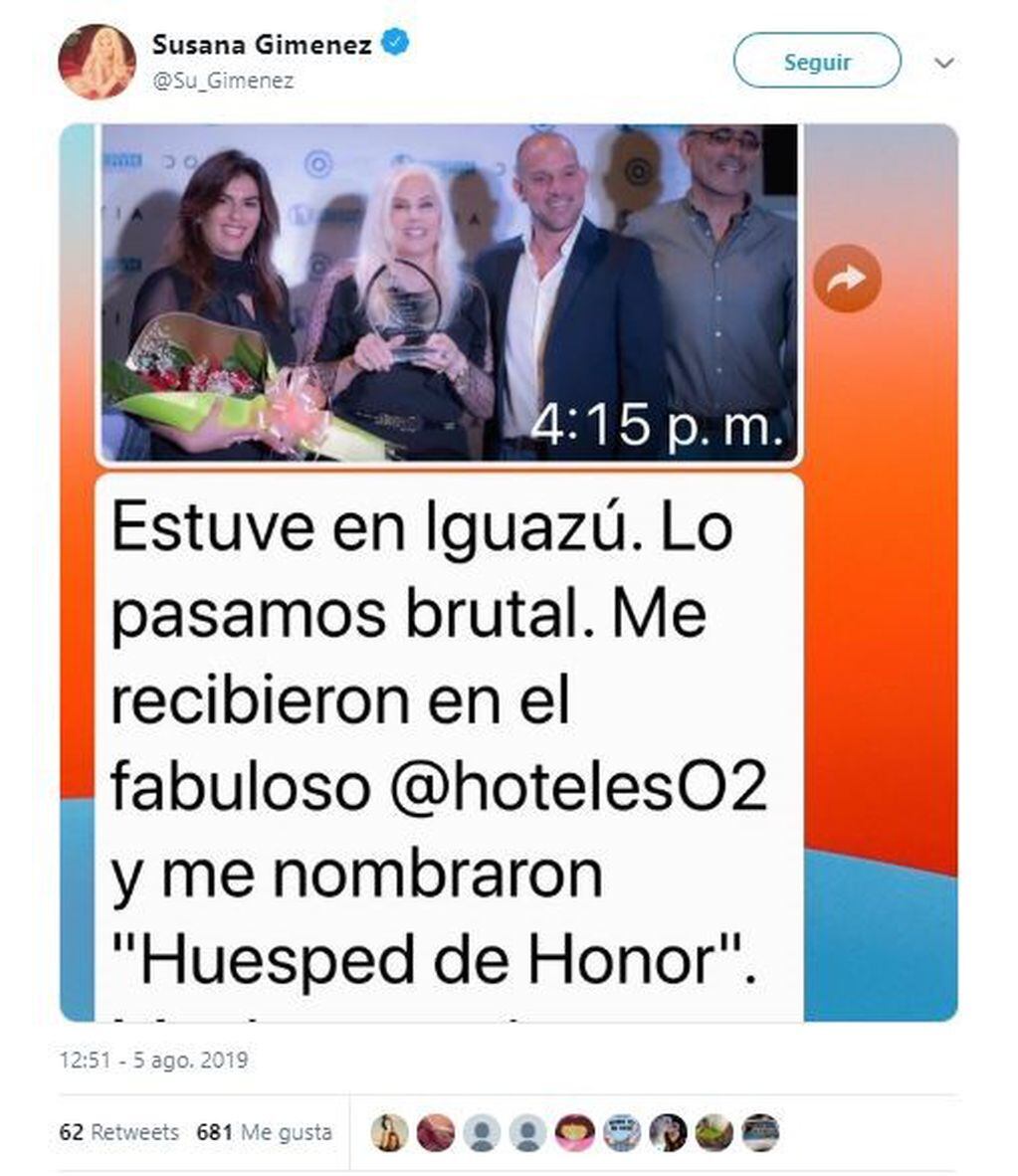 La captura que Susana Giménez publicó por error (Foto: Twitter)