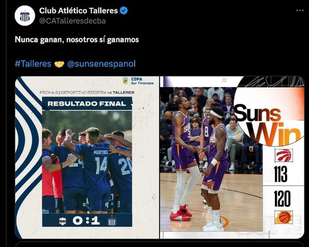 La respuesta de Talleres al posteo de Phoenix Suns.