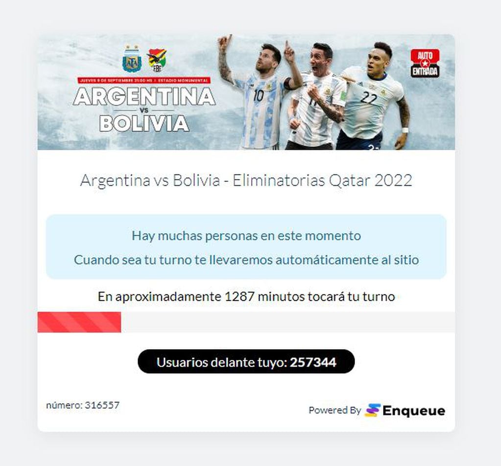 Problemas para comprar entradas para el partido de Argentina y Bolivia.