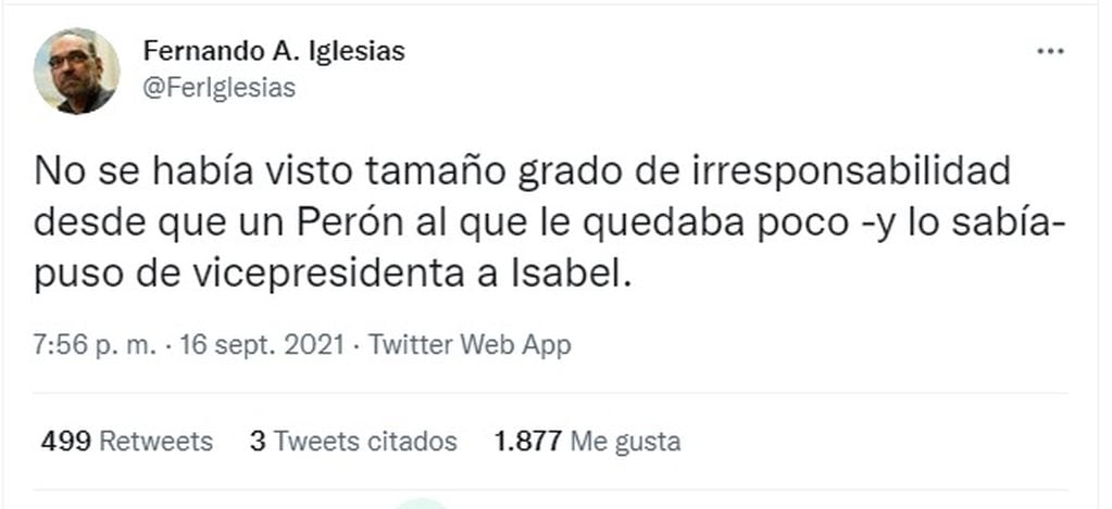 El Tweet de Fernando Iglesias.