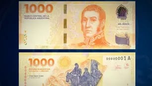 El billete de 1.000 con la cara de San Martín (BCRA).