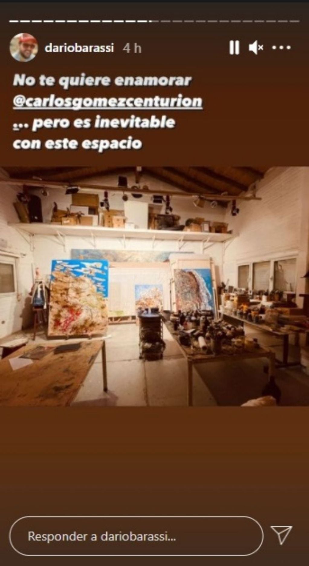 El conductor compartío imágenes exclusivas del taller de su suegro, el reconocido artista Carlos Gómez Centurión.