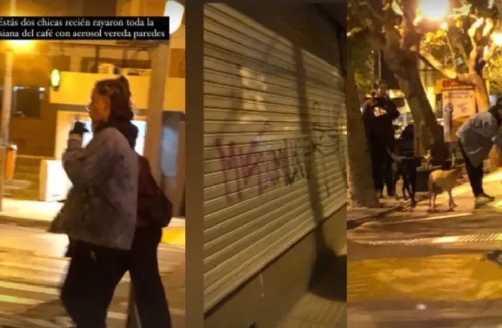 Una comerciante denunció en las redes sociales que dos jóvenes hicieron grafiti en las paredes y persianas del local de su pareja.