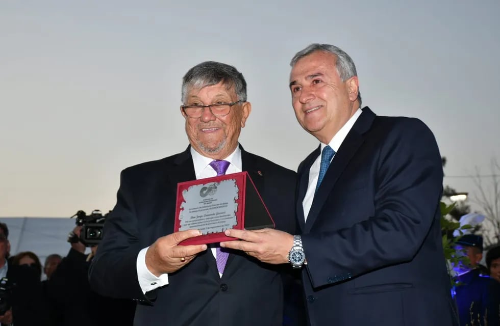 Jorge Gurrieri y el gobernador Gerardo Morales, en el acto de inauguración oficial de la Expojuy 2022.