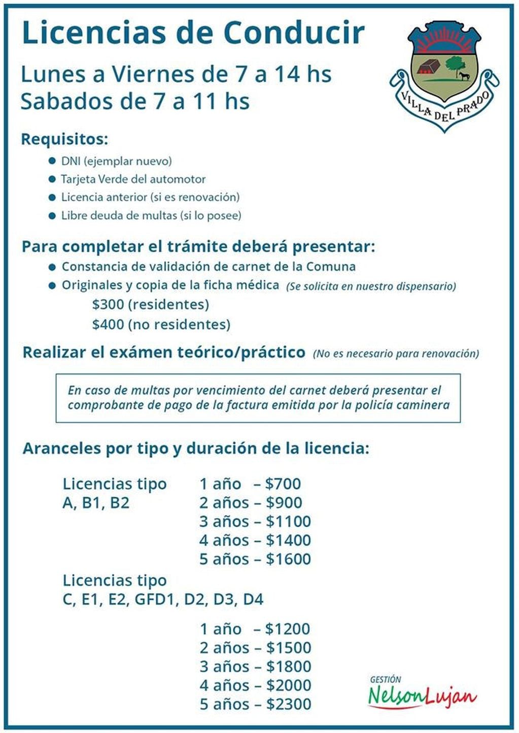 Licencia de conducir en Villa del Prado