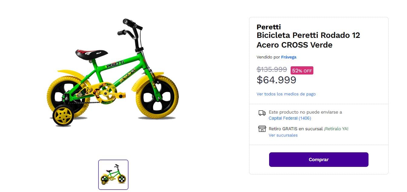Esto es lo que sale una bicicleta Peretti con descuento para el Día del Niño.