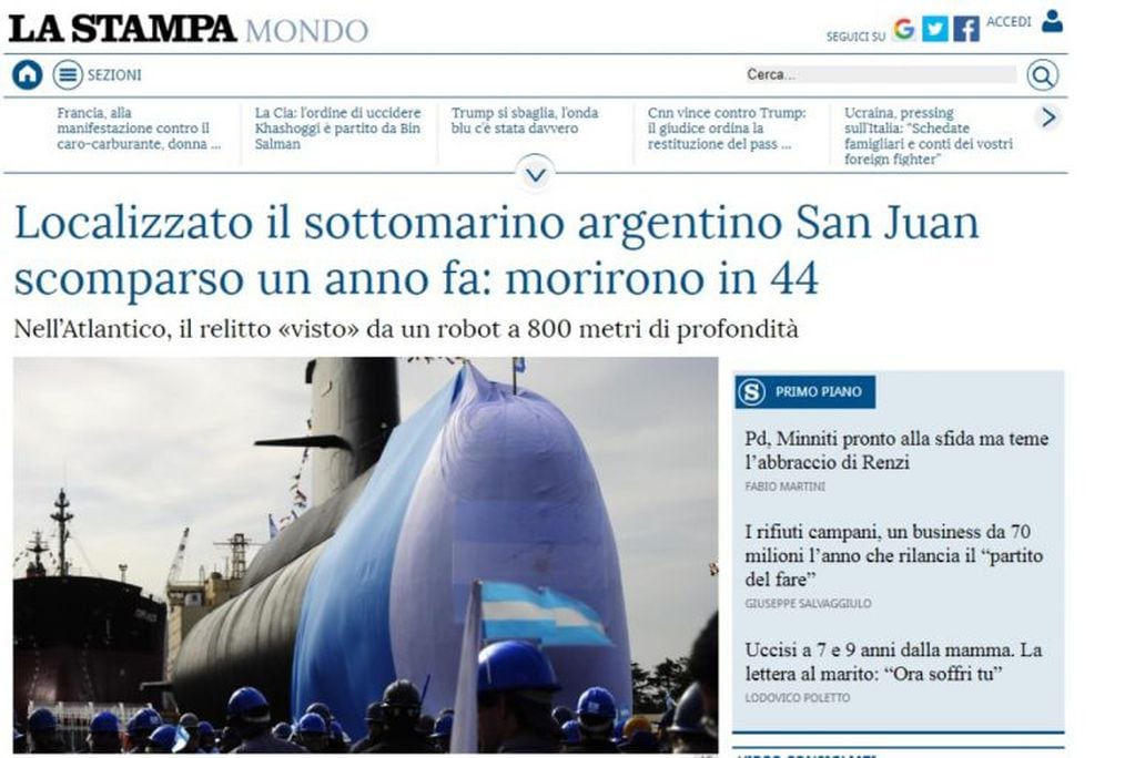 La noticia en el diario italiano La Stampa