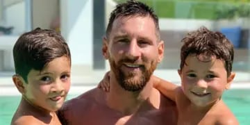 Thiago, Mateo y Lionel Messi