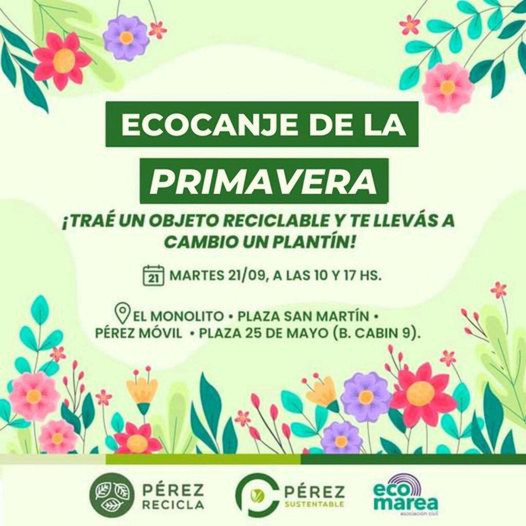 Eco Canje primaveral en Pérez (Facebook Pérez Ciudad)