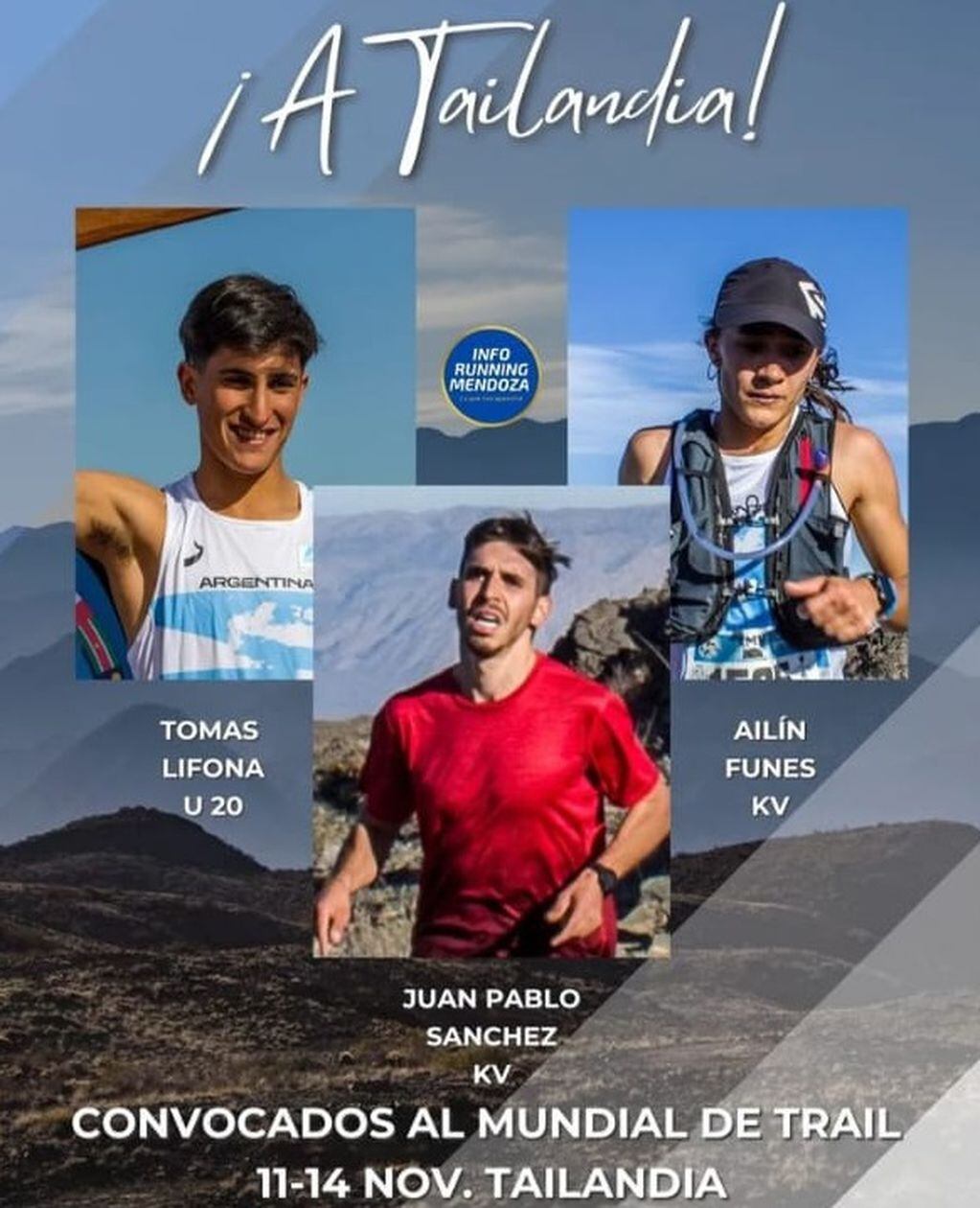 Tomás Lifona, Ailin Funes y Juan Pablo Sánchez, los tres mendocinos que clasificaron al Mundial de Trail y Montaña 2022.