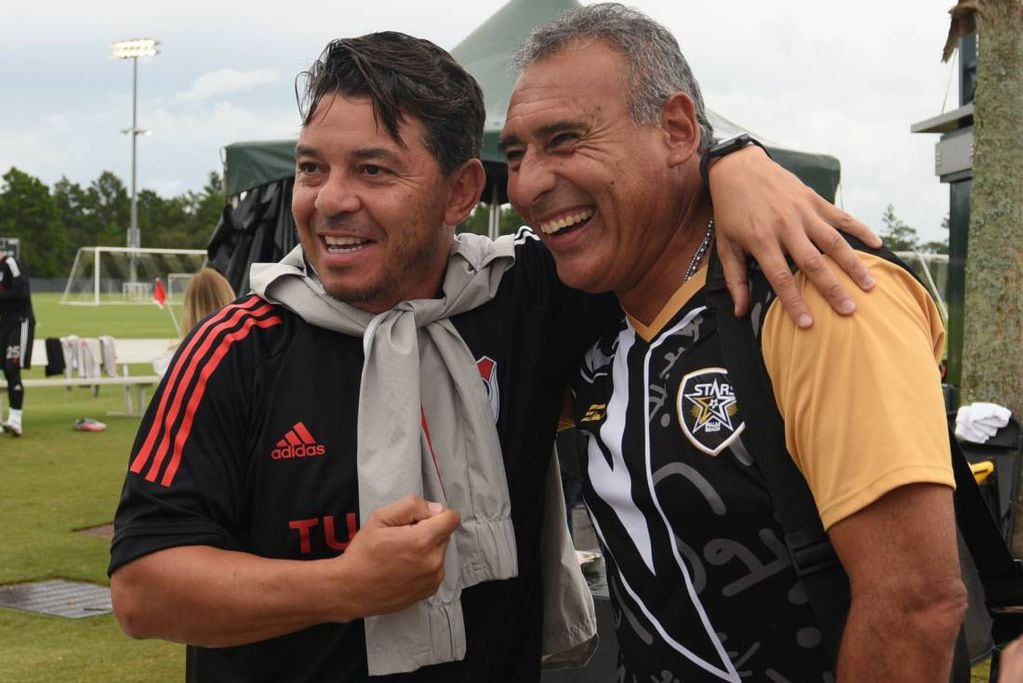 Marcelo Gallardo y  José Luis Villarreal se cruzaron en Orlando (Prensa River)