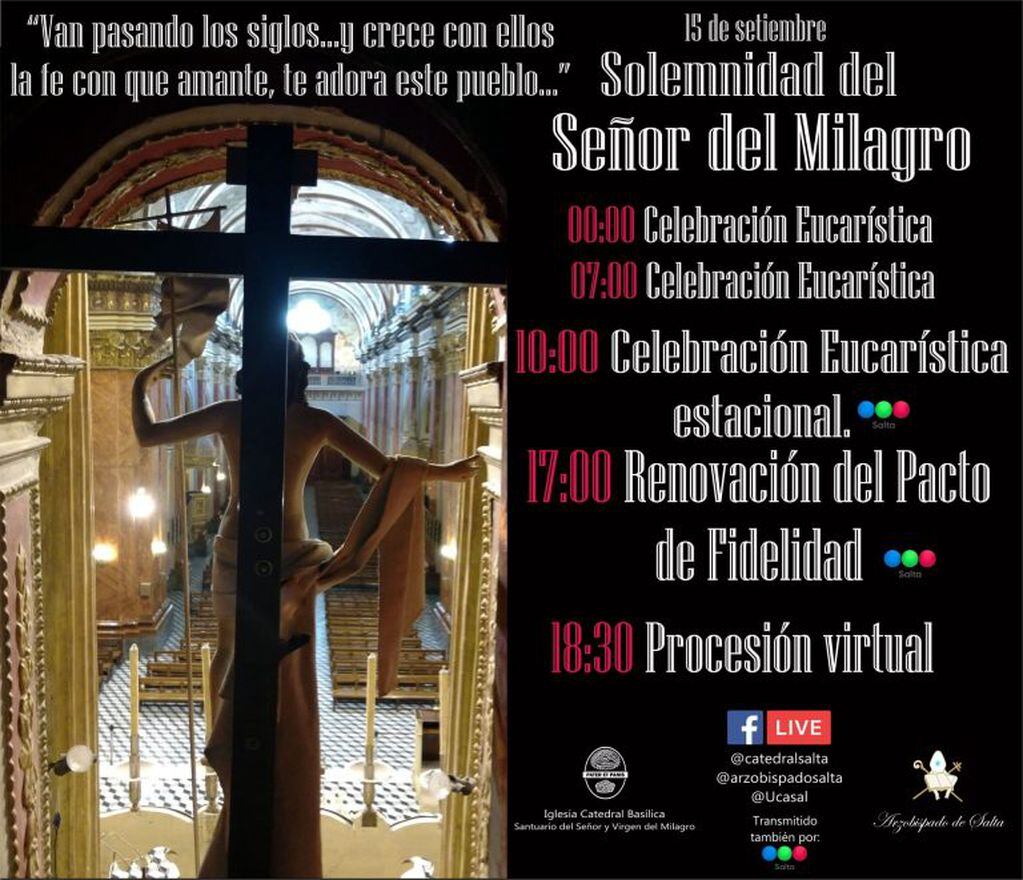 Milagro en Salta: cómo serán las celebraciones este martes 15 (Facebook Catedral de Salta)