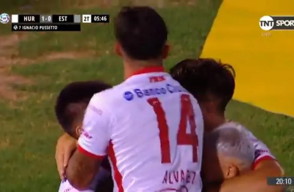 El festejo del gol de Pussetto ante Estudiantes. (Foto: Captura de video)