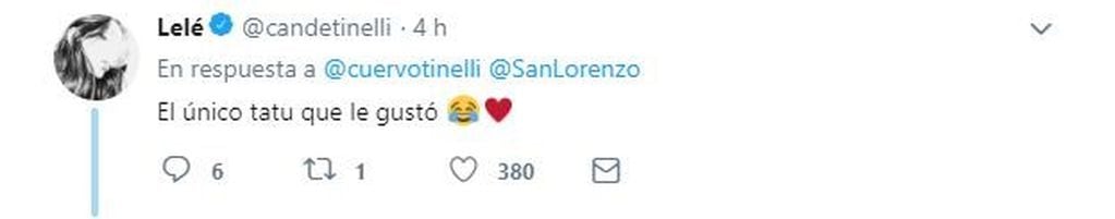 Cande le respondió a su papá por el tatuaje de San Lorenzo.