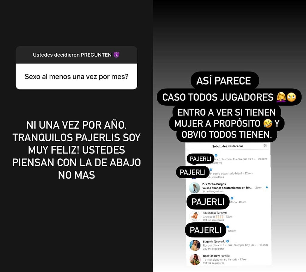 Las historias que compartió Fernández en su Instagram.