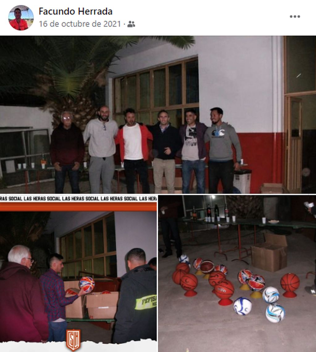 Mauricio Ginestar, momentos en que entrega balones al Club Social Las Heras.