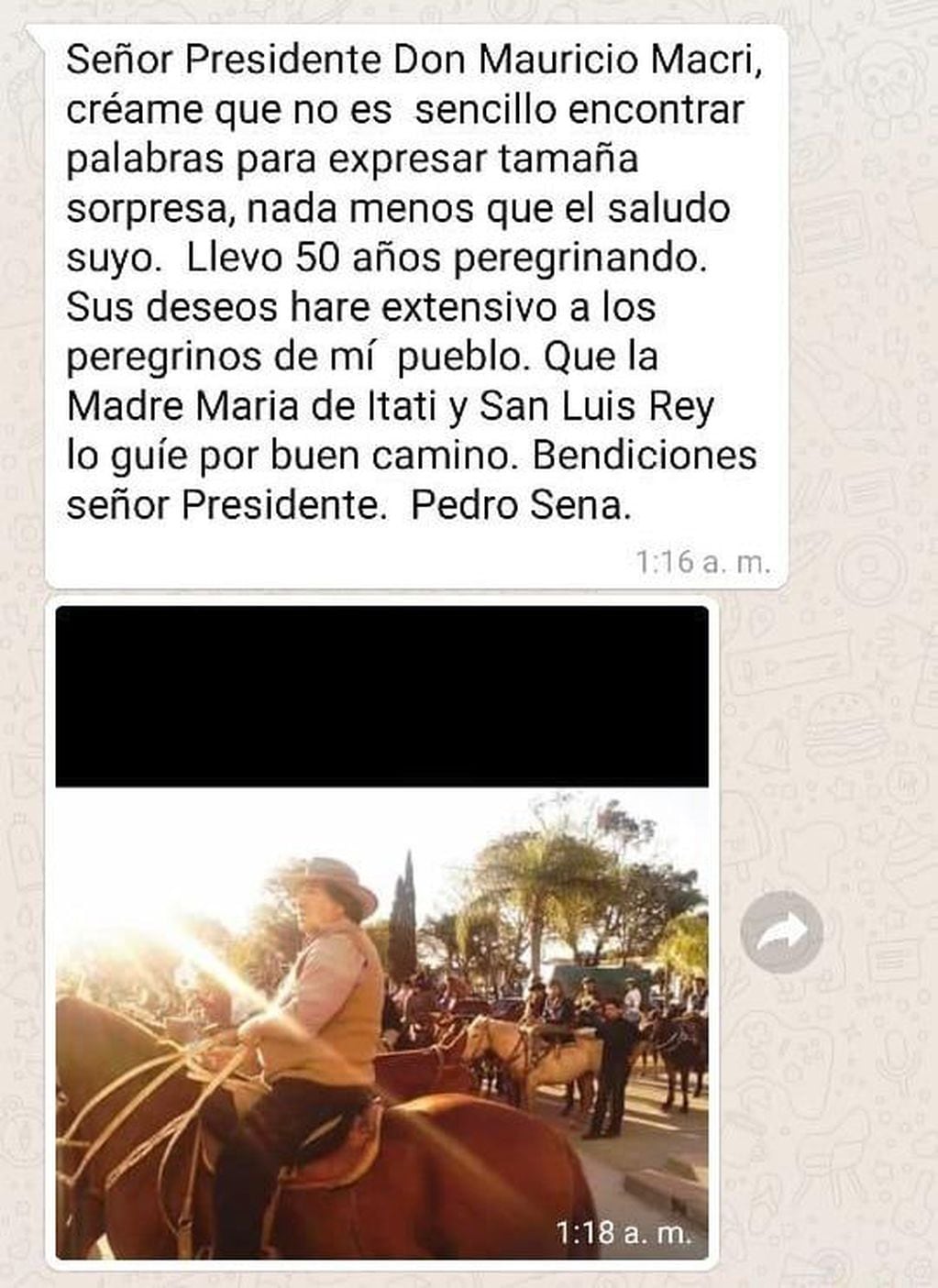 Mauricio Macri envió un saludo para los peregrinos que marchan a Itatí