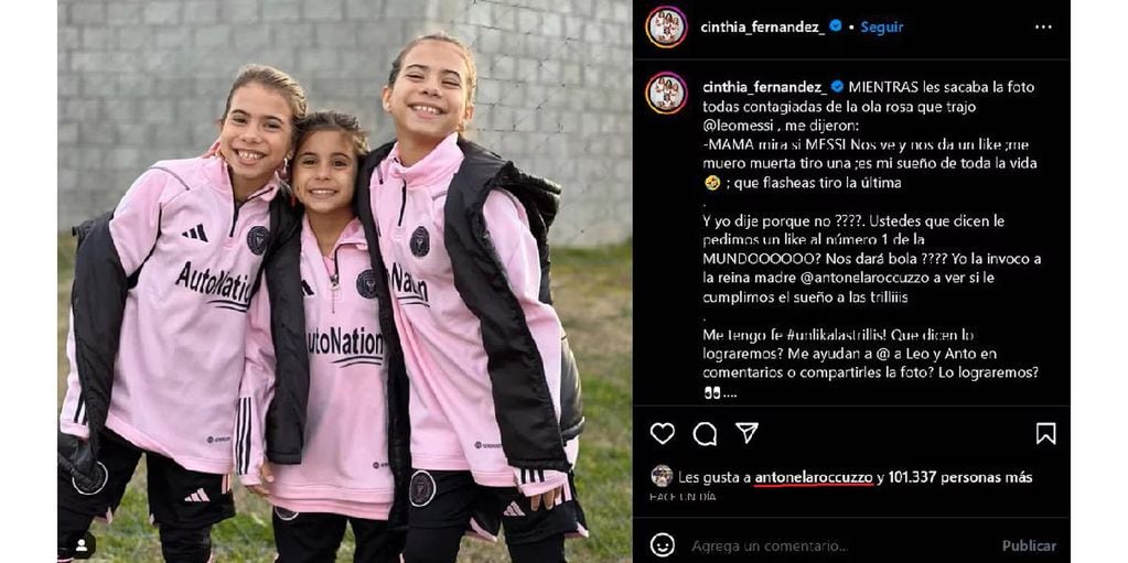 Cinthia Fernández hizo una campaña para conseguir los "me gusta" de Messi y Antonela.