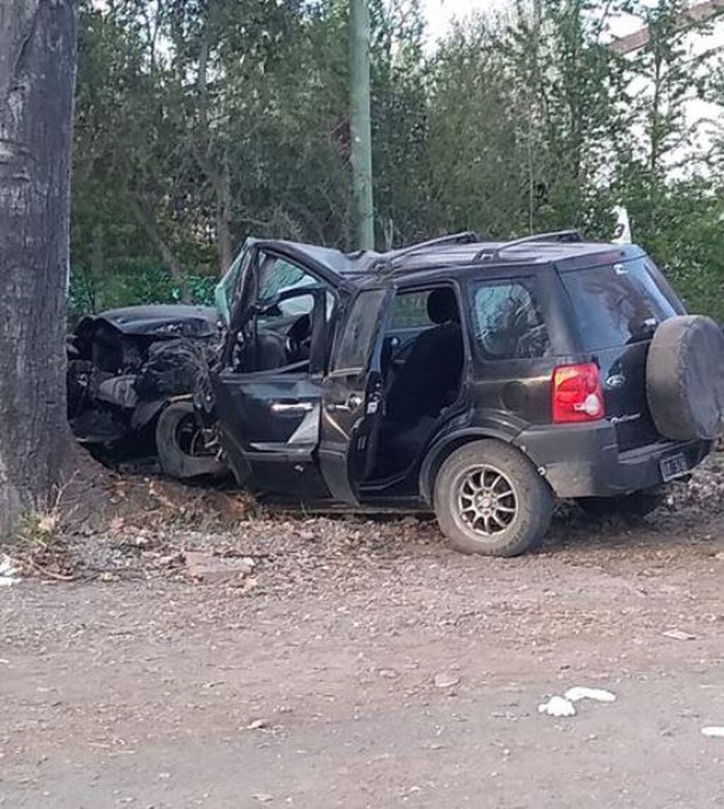 La Ford Eco Sport chocó contra un árbol y quedó destrozada.