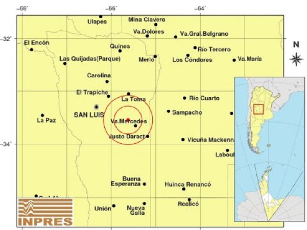 Tembló en San Luis: un sismo de 4,6 de magnitud cerca de Villa Mercedes. / Inpres