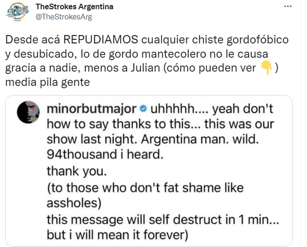 El mensaje del club de fans en Argentina de The Strokes
