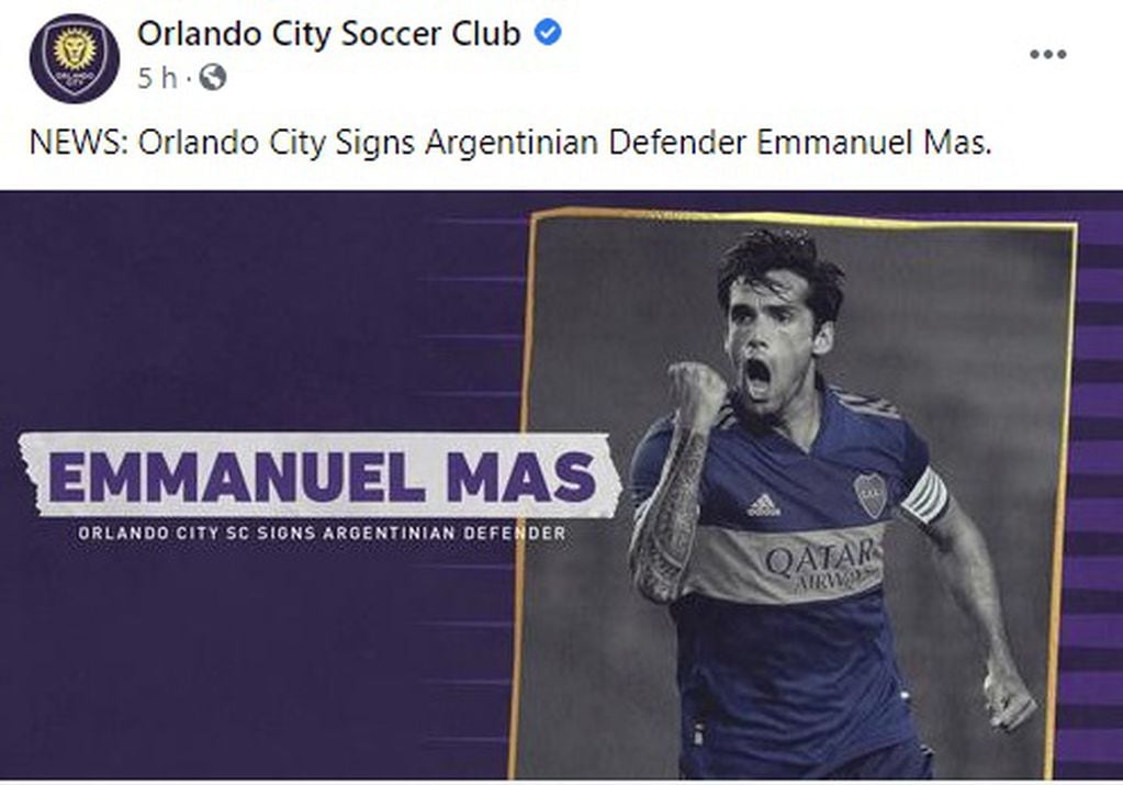 El club Orlando City presentó a Emmanuel Mas por medio de las redes sociales