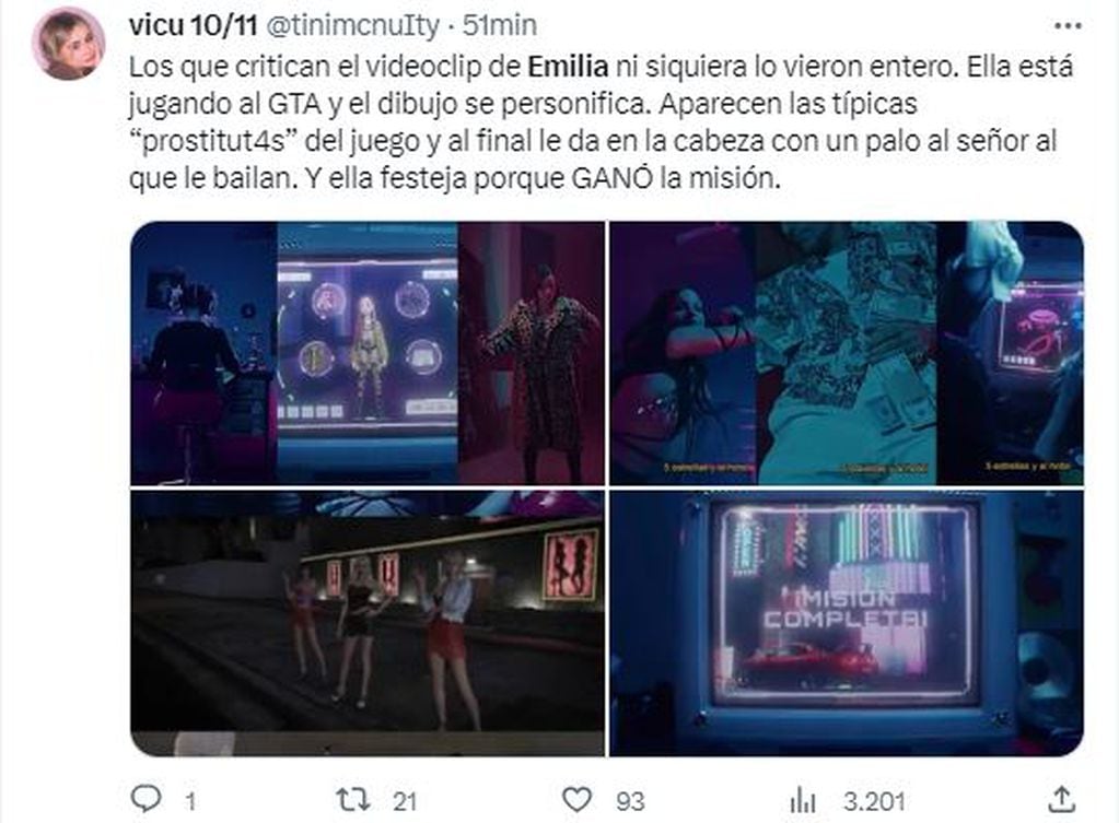 Emilia Mernes estrenó el videoclip de “GTA.mp3″ y desató la polémica en las redes