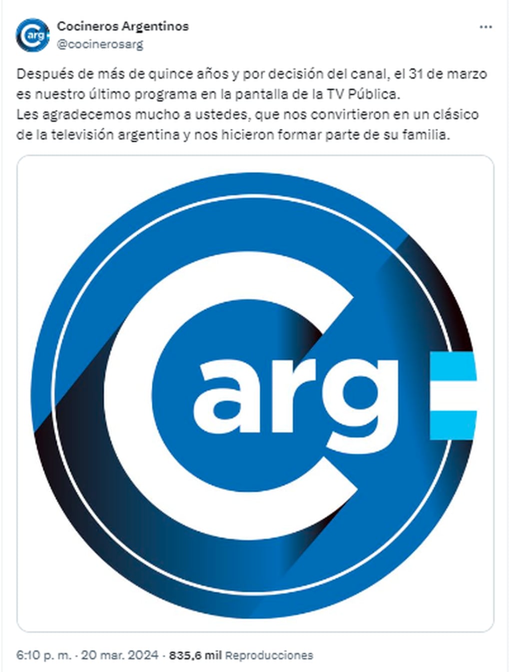 Cocineros Argentinos anunció su despedida de la televisión