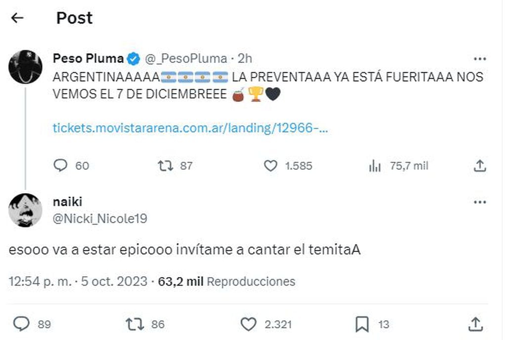 La indirecta de Nicki Nicole a Peso Pluma luego de que confirmara su show en Argentina: “Invitame a…”