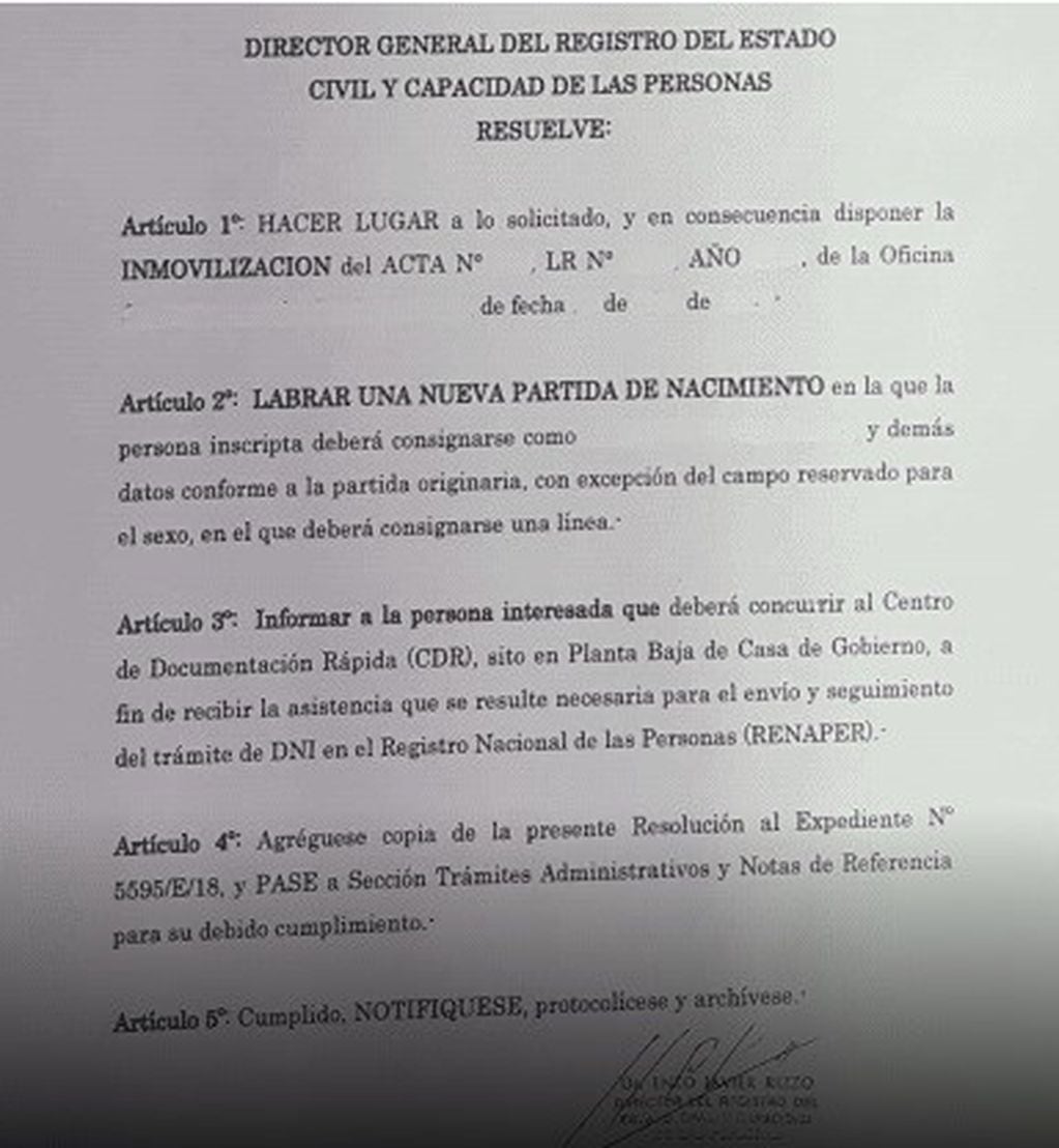 Documento del registro Civil de Mendoza