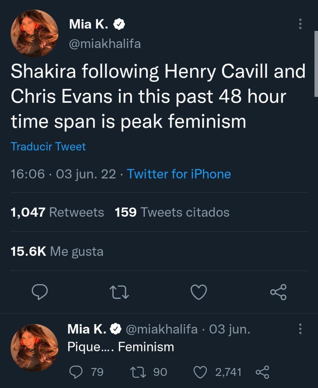 El tweet de Mia Khalifa apoyando a Shakira luego de su ruptura con Piqué.