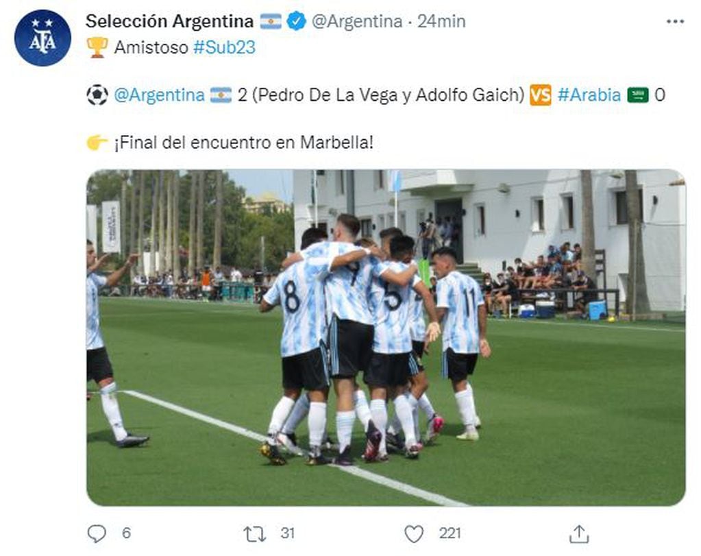 La Selección Argentina Sub-23 superó 2-0 a Arabia Saudita.