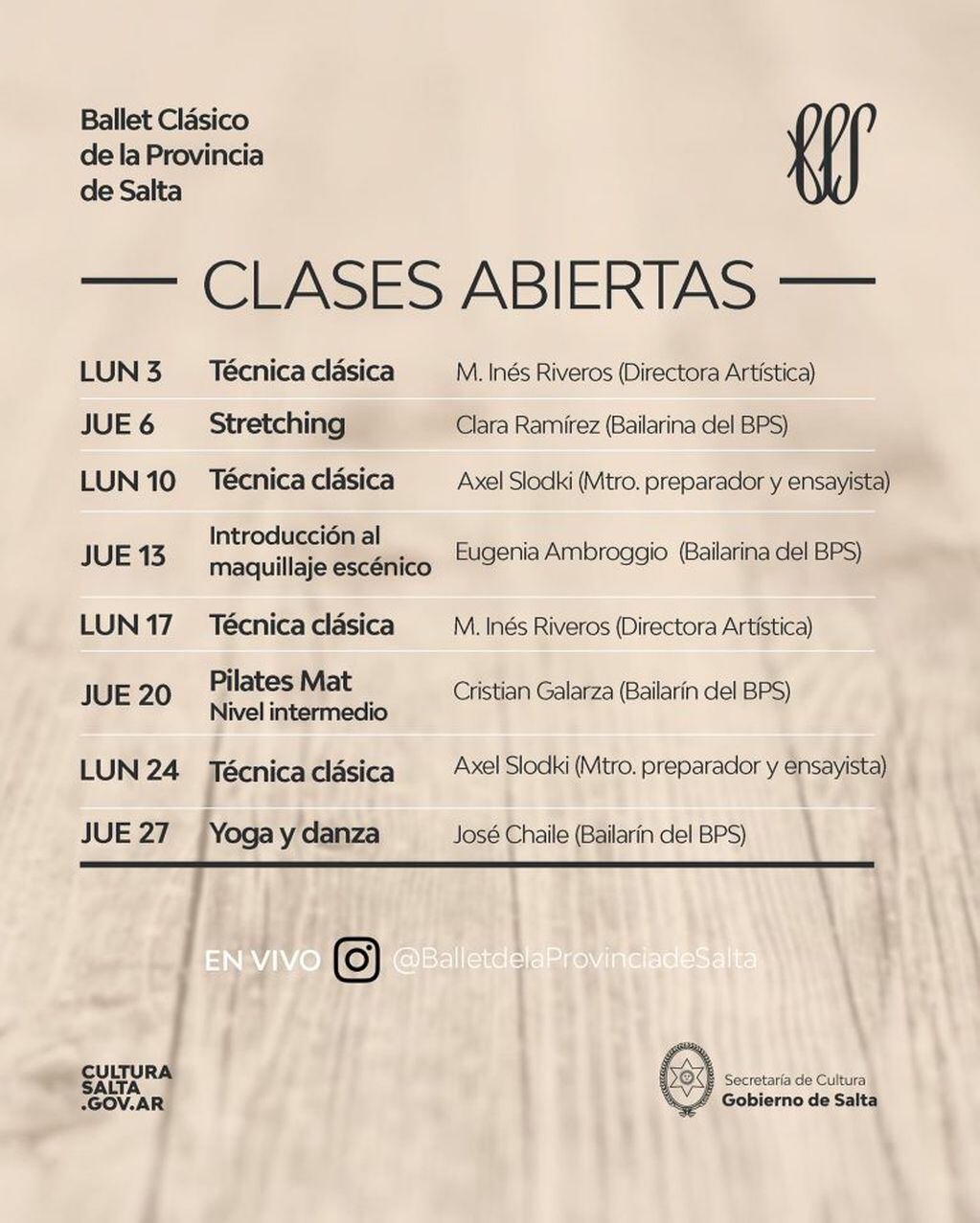 En agosto el Ballet de la Provincia de Salta continúa sus clases virtuales (Facebook Ballet de la Provincia de Salta - oficial)