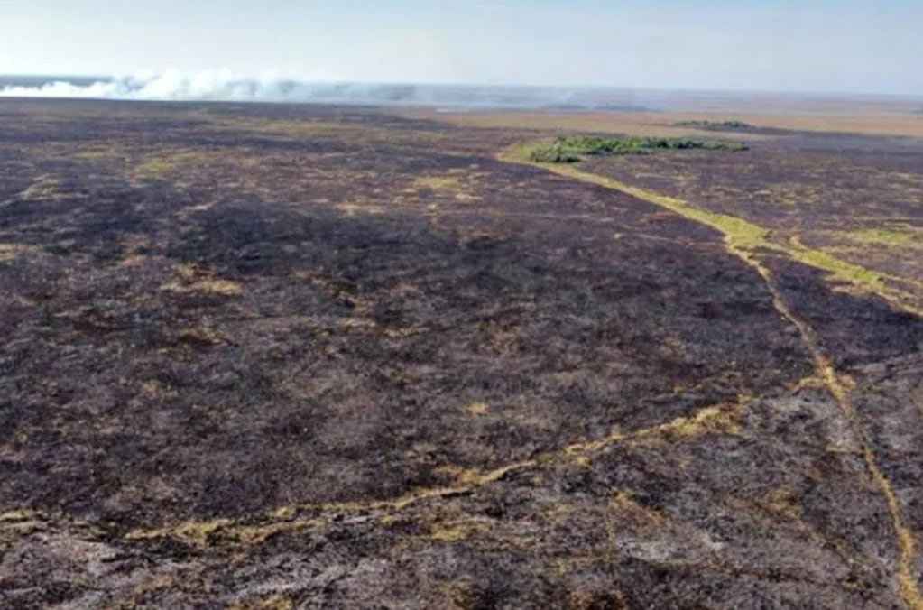 Los incendios en el estero Santa Lucía, en Caá Catí, ya consumieron miles de hectáreas.