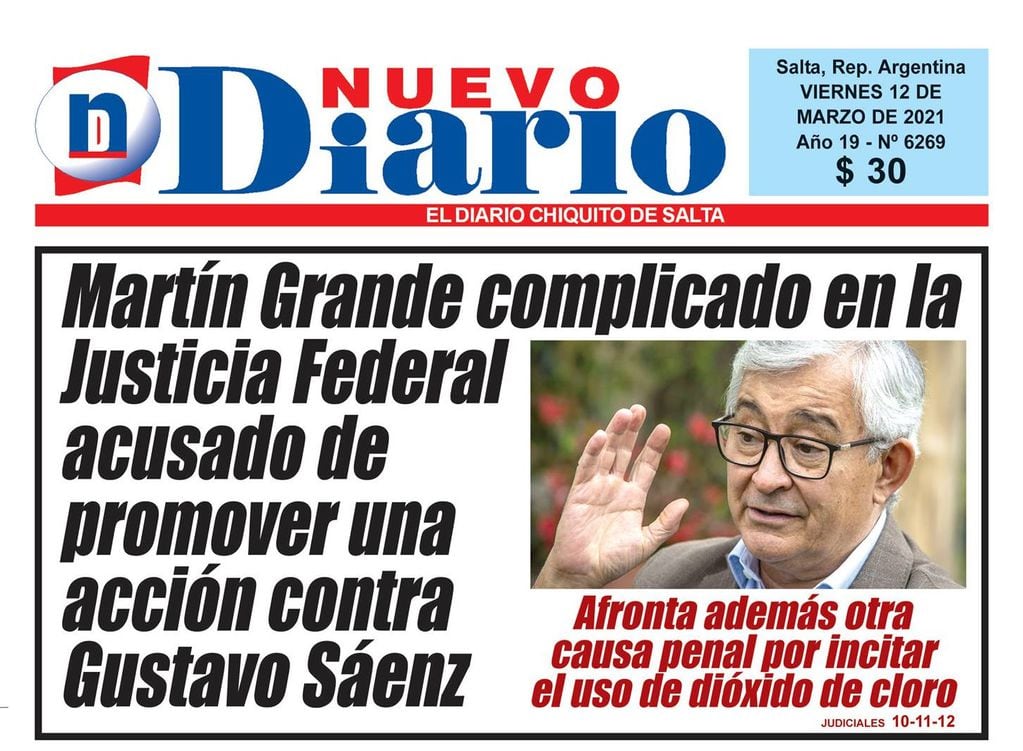 La tapa de Nuevo Diario que provocó el enojo de Martín Grande.