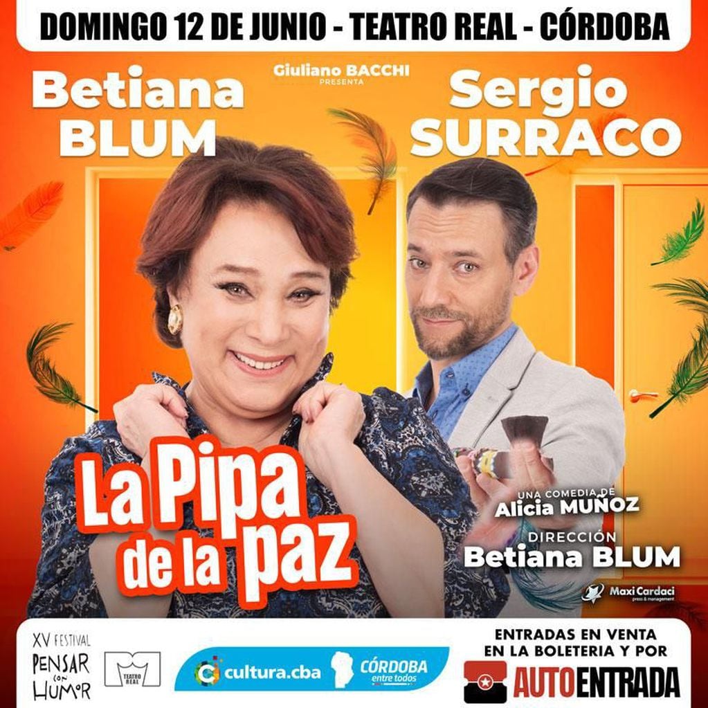 Betiana Blum y Sergio Surraco se presentarán en Deán Funes, Villa Carlos Paz y Córdoba Capital, el próximo fin de semana.