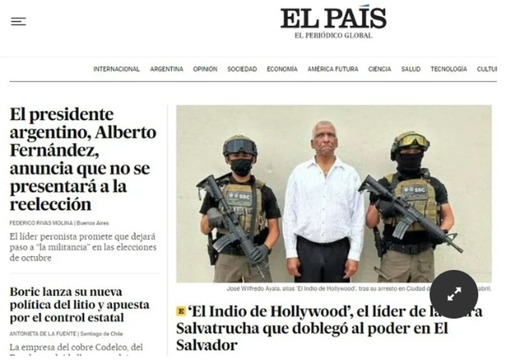 El País de España, destacando el anuncio de Alberto Fernández.