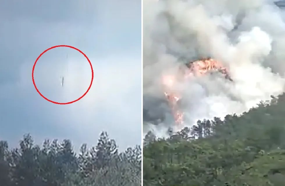 El momento de la caída libre del avión de China y la posterior explosión que se desató tras su impacto. Foto: Los Andes.