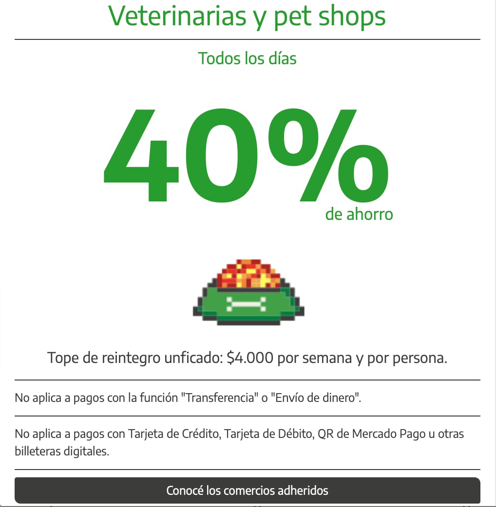 40% de ahorro en veterinarias y pet shops durante el mes de agosto.