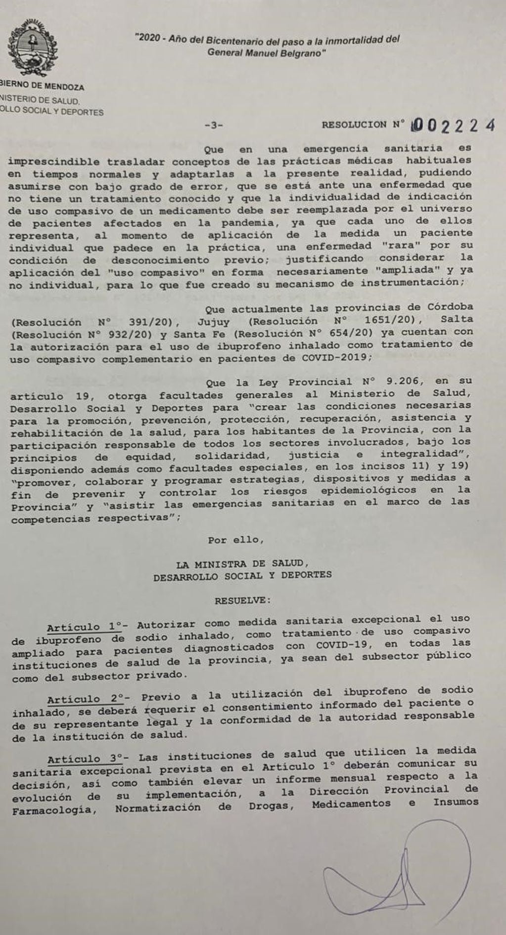 La resolución que autoriza su uso en Mendoza de forma "excepcional y compasiva".
