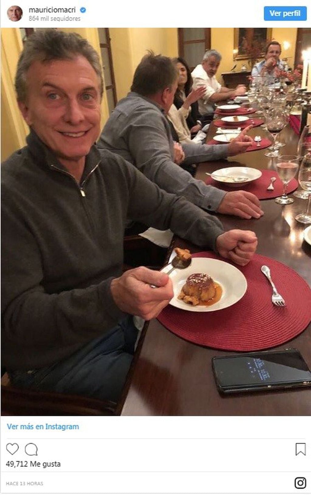 La foto de la polémica: el Presidente subió a su cuenta de Instagram una foto comiendo flan.