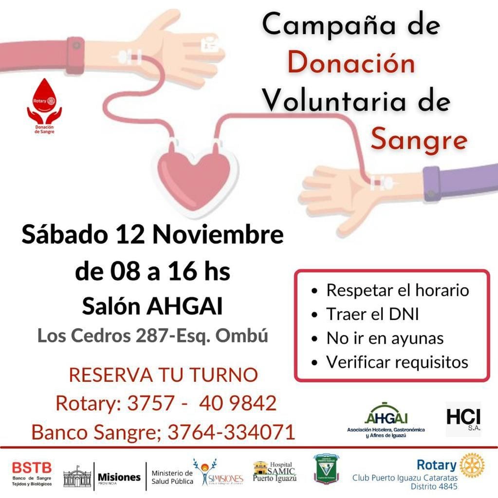 Puerto Iguazú tendrá una nueva jornada de donación de sangre voluntaria.