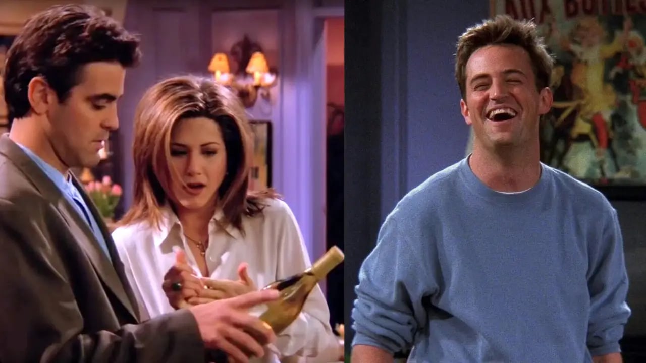 George Clooney con Jennifer Aniston y Matthew Perry en una escena de Friends.